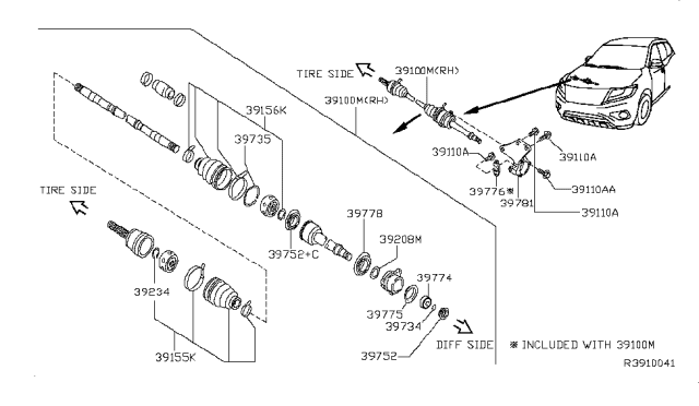 2018 Nissan Pathfinder Bearing-Support Diagram for 39774-3JA1A