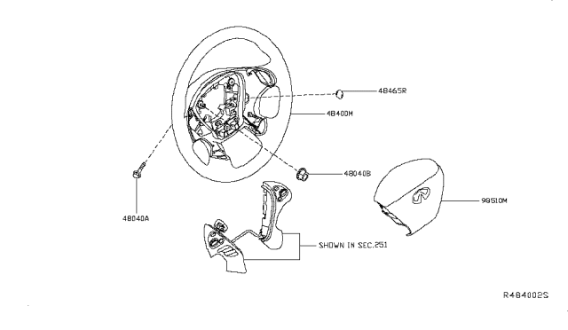 2015 Nissan Pathfinder Steering Wheel Assembly Without Less Pad Diagram for 48430-3KG2B
