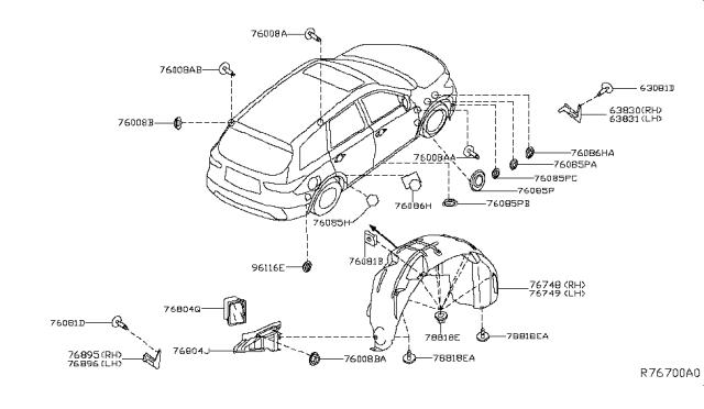 2015 Nissan Pathfinder Rear Mudguard Set,Left Diagram for 78811-3KR0B
