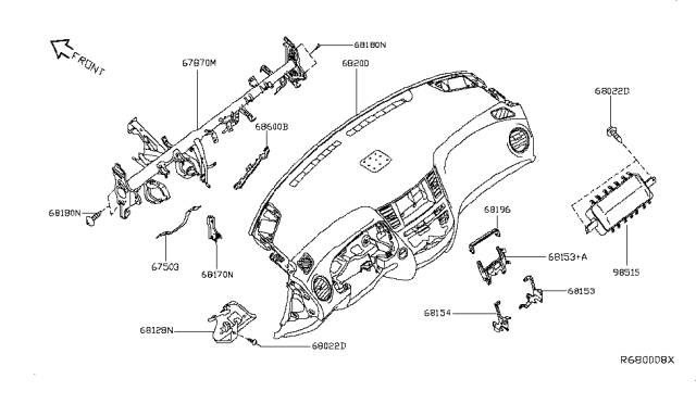 2013 Nissan Pathfinder Instrument Panel,Pad & Cluster Lid Diagram 1