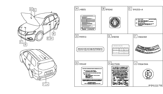 2015 Nissan Pathfinder Label-Parts Content Diagram for 990A2-3KA0A