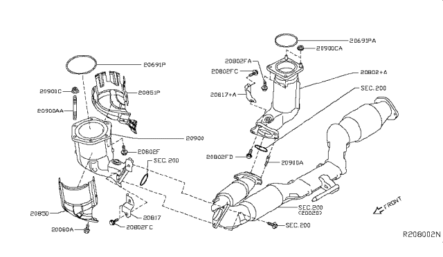 2015 Nissan Pathfinder Three Way Catalytic Converter Diagram for 208A2-9HP0A