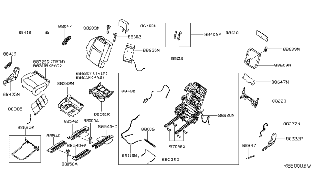 2016 Nissan Pathfinder Trim Assembly - 2ND Seat Back, RH Diagram for 88620-9PF0B