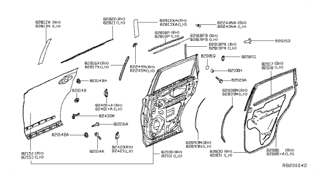 2015 Nissan Pathfinder Rear Door Panel & Fitting Diagram 1