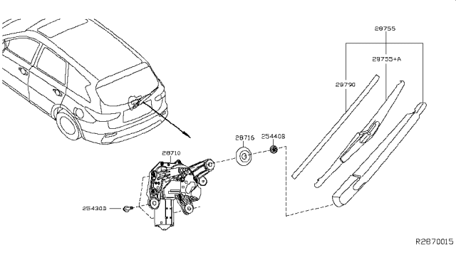 2014 Nissan Pathfinder Rear Window Wiper Arm Assembly Diagram for 28781-3JA0A