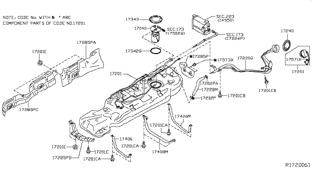 2014 Nissan Pathfinder Complete Fuel Pump Diagram for 17040-3KA1A