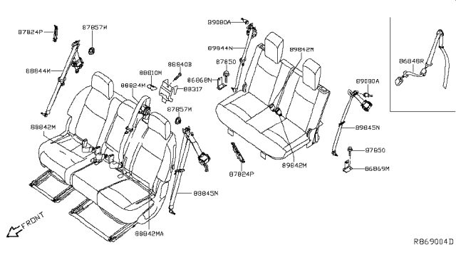 2017 Nissan Pathfinder Buckle Belt Assembly, 3Rd Seat Diagram for 89842-3KA8A