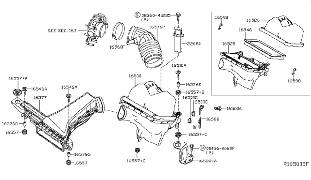 2015 Nissan Pathfinder Bracket-Resonator Diagram for 16588-3JA0B
