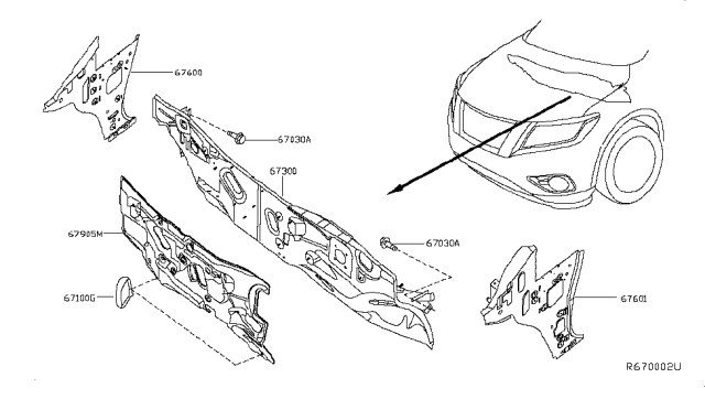 2014 Nissan Pathfinder INSULATOR-Dash Lower,Front Diagram for 67810-3JA0A
