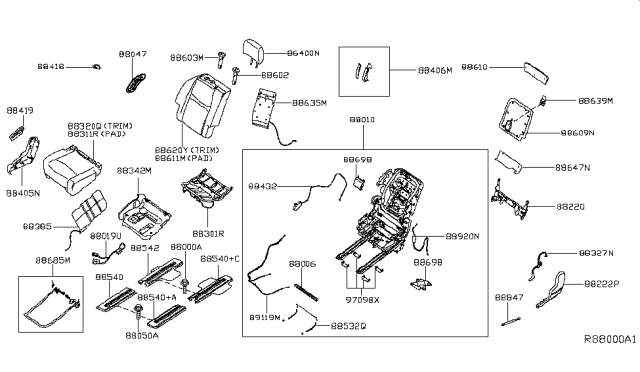 2013 Nissan Pathfinder Trim Assembly - 2ND Seat Back, RH Diagram for 88620-3KE8A