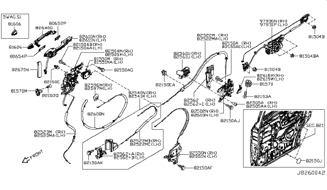 2015 Nissan Quest Cable Assy-Slide Door Handle Diagram for 82608-1JA0A