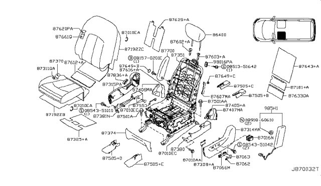 2012 Nissan Quest Trim Assembly - Front Seat Back Diagram for 87622-1JB9C