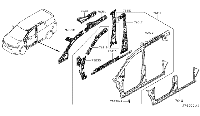 2014 Nissan Quest Rail-Side Roof LH Diagram for 76313-1JA0A