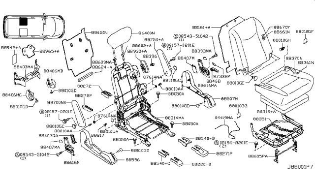 2012 Nissan Quest Holder Assy-Headrest,Lock Diagram for 88602-1JB1C