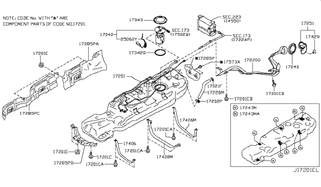 2013 Nissan Quest Complete Fuel Pump Diagram for 17040-1JA2A