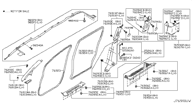 2014 Nissan Quest GARNISH Assembly-Front Pillar, RH Diagram for 76911-3WS0E