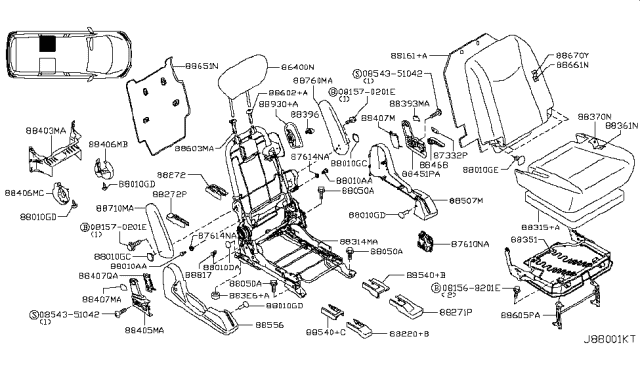 2011 Nissan Quest Cover-Reclining Device Diagram for 88409-1JB1C