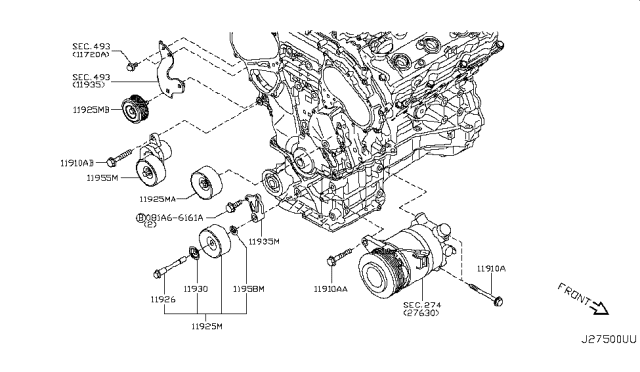 2014 Nissan Quest PULLEY IDLER Diagram for 11925-1JA0A