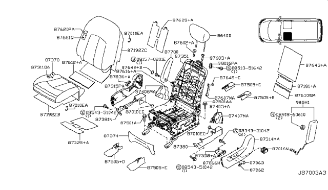 2014 Nissan Quest Trim Assembly-Cushion Seat LH Diagram for 87322-1JL1C