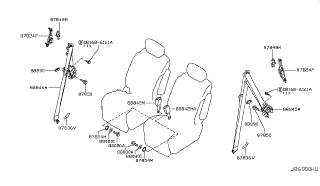 2011 Nissan Quest Tongue Belt Assembly, Rear Seat Right Diagram for 88844-1JA2A