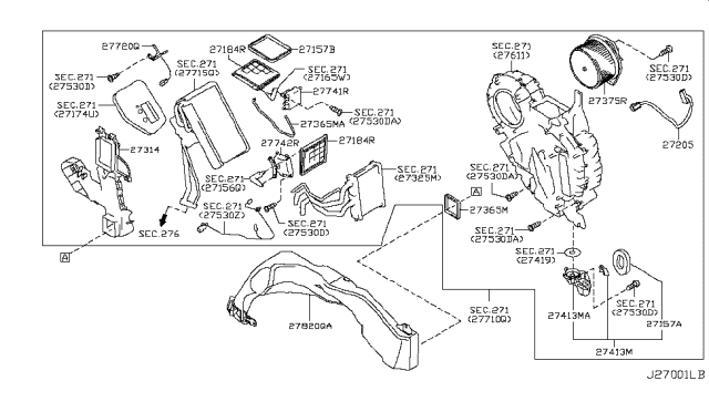 2012 Nissan Quest Blower Assy-Rear Diagram for 27375-1LA0C
