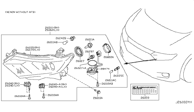 2011 Nissan Quest Headlamp Housing Assembly, Passenger Side Diagram for 26025-1JA0A