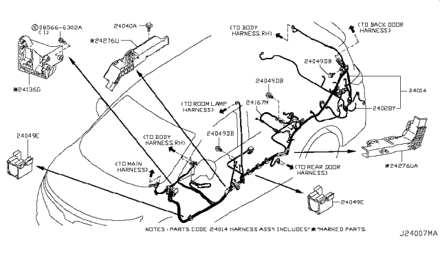 2014 Nissan Quest Harness-Sub Diagram for 24168-1JA0C