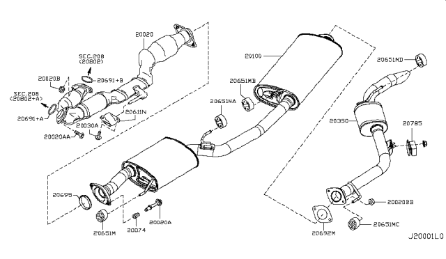 2012 Nissan Quest Exhaust, Main Muffler Assembly Diagram for 20100-1JA0A