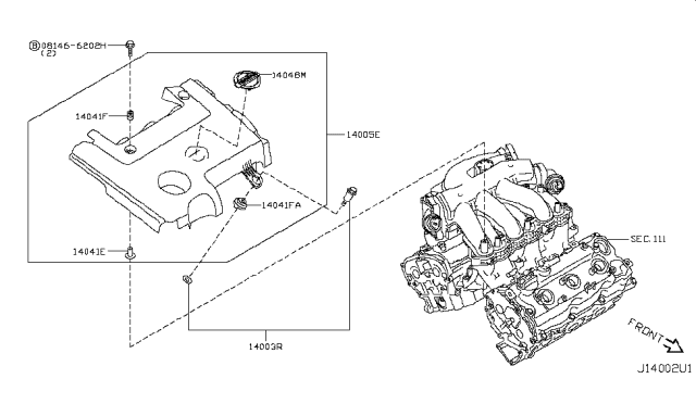 2013 Nissan Quest Ornament Assy-Engine Cover Diagram for 14041-1AA1A