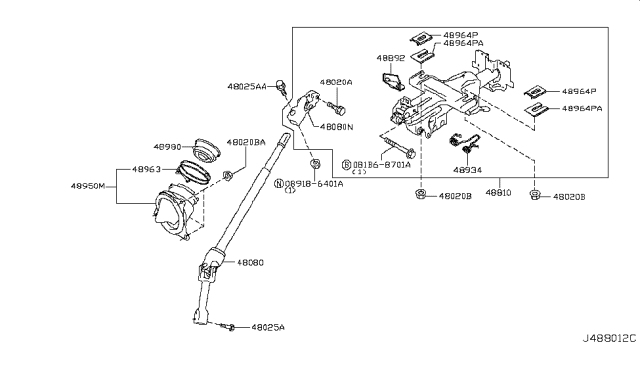 2015 Nissan Quest Clamp Mounting, Steering Column Diagram for 48963-1AA0A