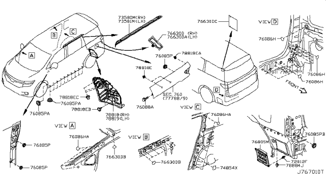 2012 Nissan Quest Duct-Drafter,Outlet LH Diagram for 76805-1JA0A