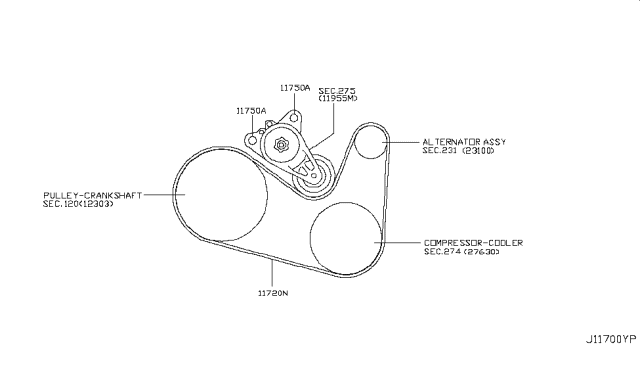 2014 Nissan Quest Fan,Compressor & Power Steering Belt Diagram 3