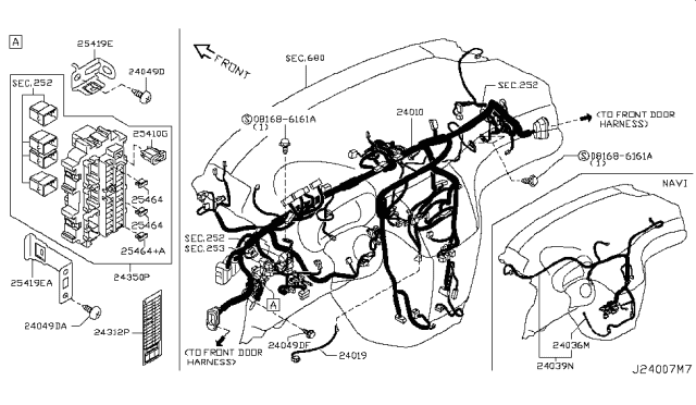 2014 Nissan Quest Harness Sub, Navigation Diagram for 24039-1JA0C