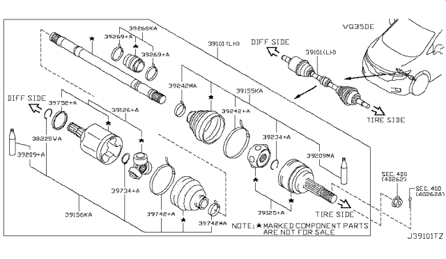2015 Nissan Quest Joint Assy-Inner Diagram for 39711-1AA0C