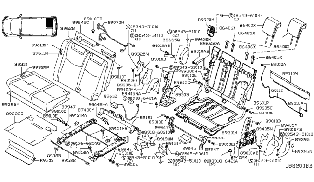 2014 Nissan Quest Bracket-3RD Seat Mounting Diagram for 89151-1JE0A