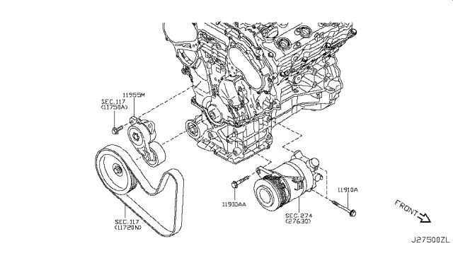 2016 Nissan Quest Compressor Mounting & Fitting Diagram