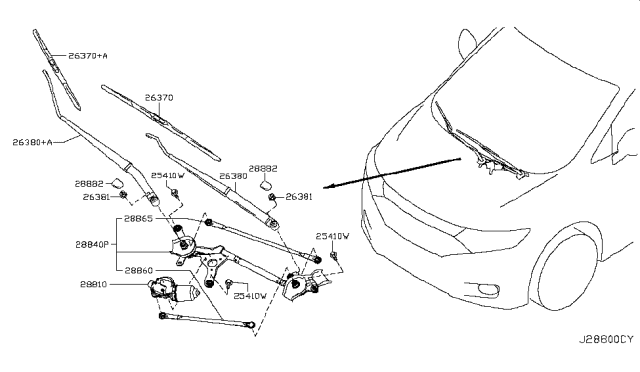 2013 Nissan Quest Right Wiper Arm Diagram for 28886-1JA0B