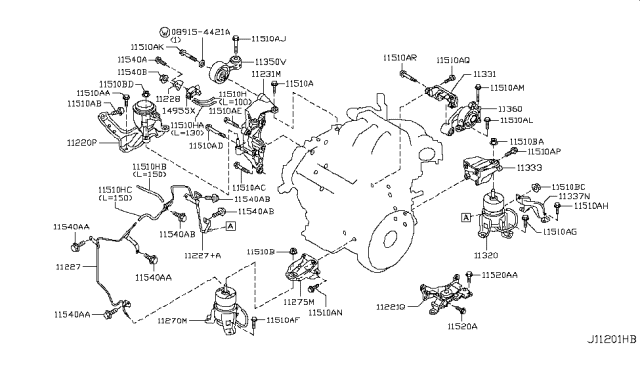 2013 Nissan Quest Engine Mounting Insulator Assembly,Front Diagram for 11270-1AA0A
