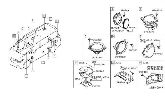 2013 Nissan Quest Speaker Unit Diagram for 28157-JM00A