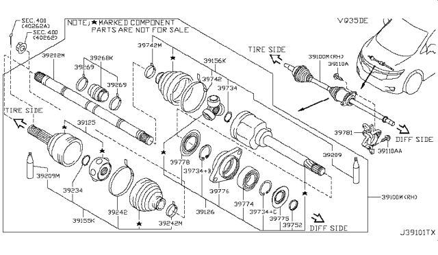 2017 Nissan Quest Joint Assembly Outer Diagram for 39771-JN10E
