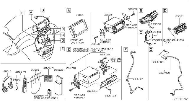 2013 Nissan Quest Controller Assembly-Av Diagram for 2591A-1JA5B