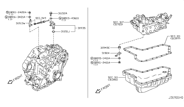 2014 Nissan Quest Lever - Selector Range Diagram for 31913-28X0A
