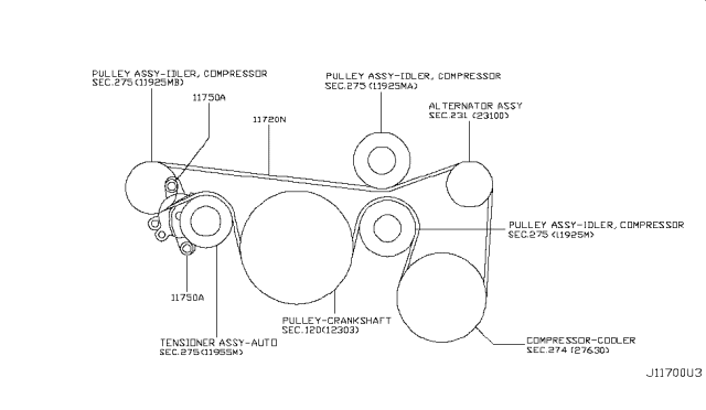 2014 Nissan Quest Fan,Compressor & Power Steering Belt Diagram 2