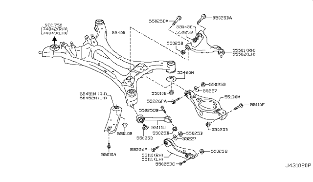 2014 Nissan Quest Link Complete - Rear Suspension Lower, Rear Diagram for 551B0-1JA0A