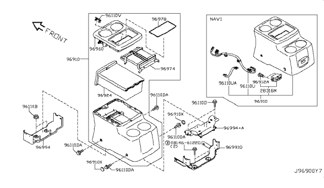 2011 Nissan Quest Console Floor BRN Diagram for 96910-1JA5C