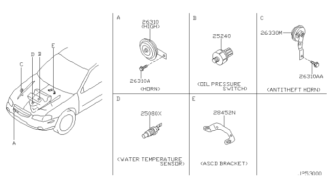 2000 Nissan Maxima Horn Assy-Electric High Diagram for 25610-2Y000