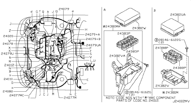 2002 Nissan Maxima Harness Assy-Engine Diagram for 24077-6Y300