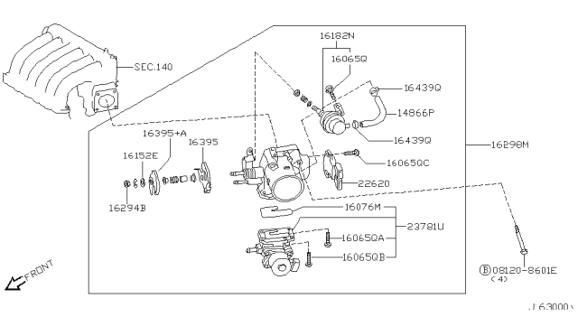 2001 Nissan Maxima Throttle Chamber Assembly Diagram for 16119-8J101