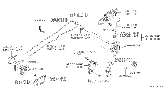 2002 Nissan Maxima Rear Door Outside Handle Assembly Left Diagram for 82607-6Y360