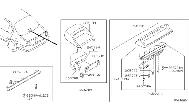 2000 Nissan Maxima Harness Assembly Rear Combination Diagram for 26551-6J000